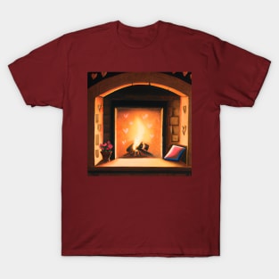 Romantic Fireplace Hearth Painting T-Shirt